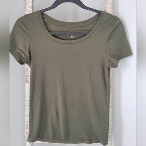 Quince Cotton Modal Scoop Neck Tee Dark Olive Sz XS